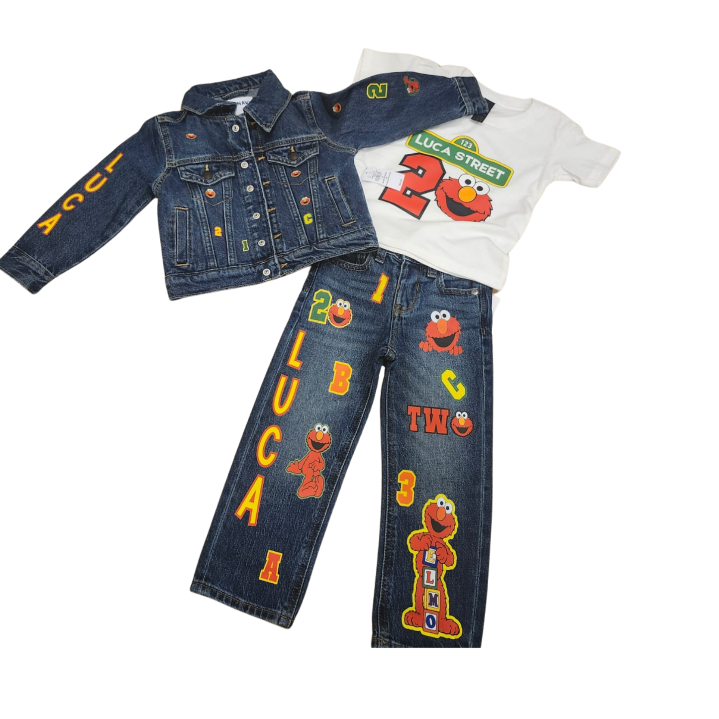 Elmo Denim Set-Boys Elmo denim set- Elmo Birthday outfit