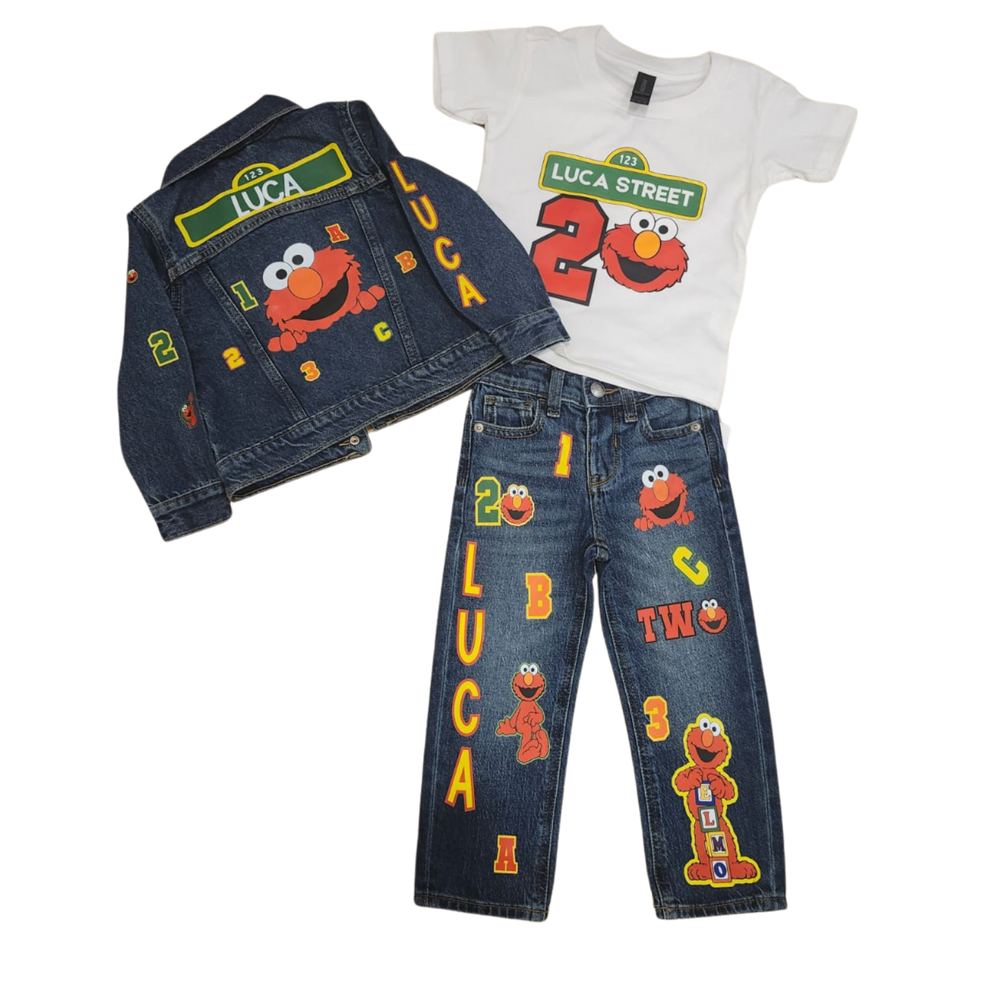 Elmo Denim Set-Boys Elmo denim set- Elmo Birthday outfit